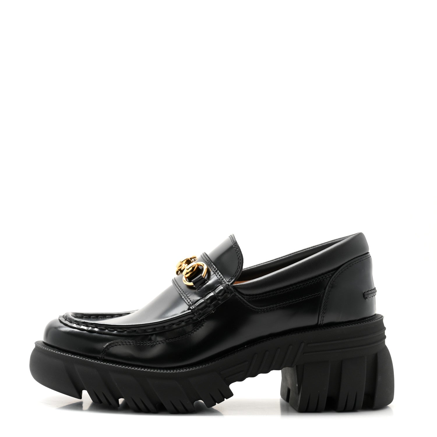 Gucci Magnum Calfskin Nappa Samoa Womens Horsebit Platform Chunky Lug Sole 40mm Loafers 39.5 Black 1 of 7