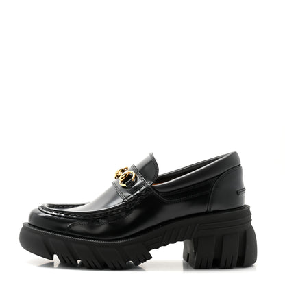Gucci Magnum Calfskin Nappa Samoa Womens Horsebit Platform Chunky Lug Sole 40mm Loafers 39.5 Black 1 of 7