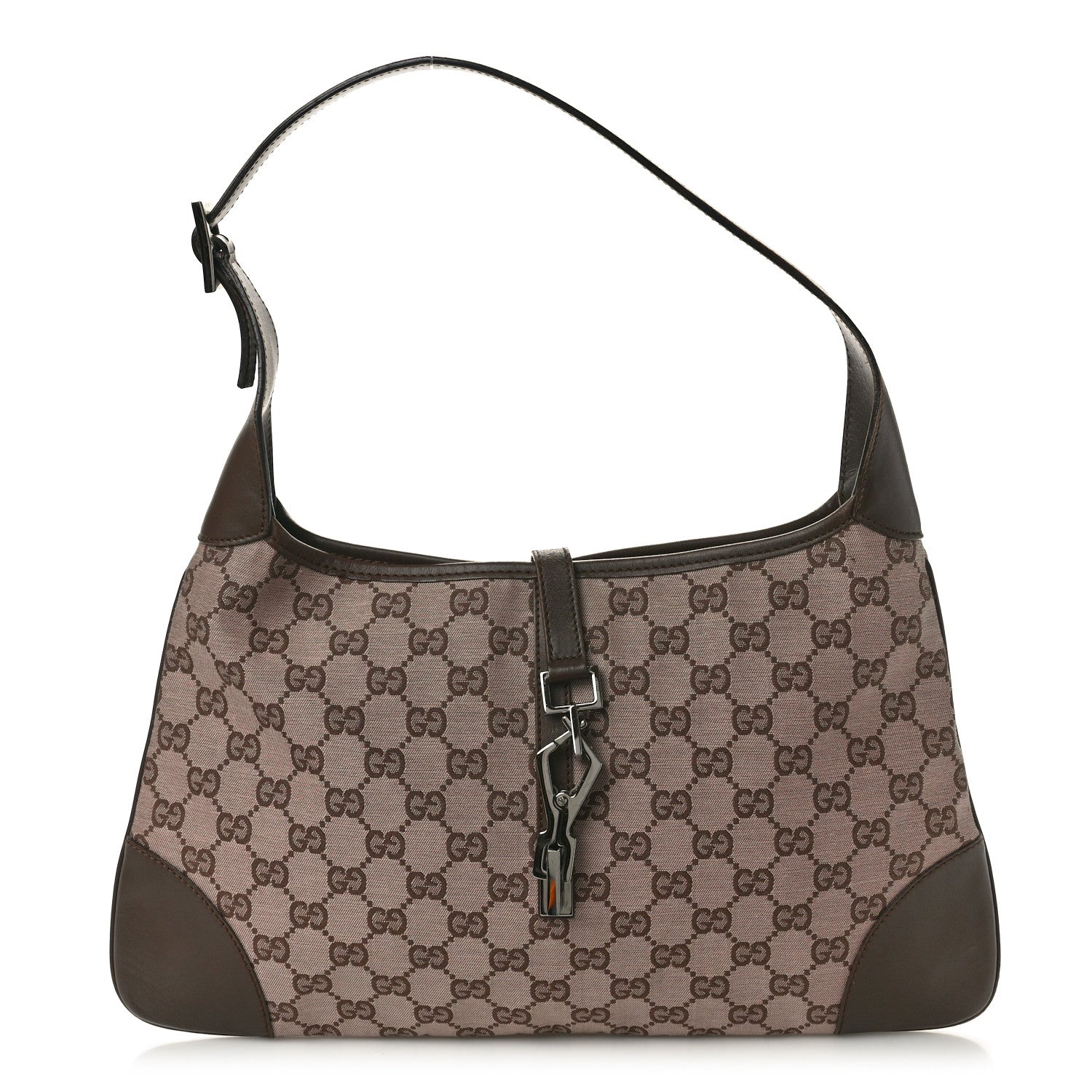 Gucci Monogram Lobster Clasp Jackie O Hobo Brown 1 of 9
