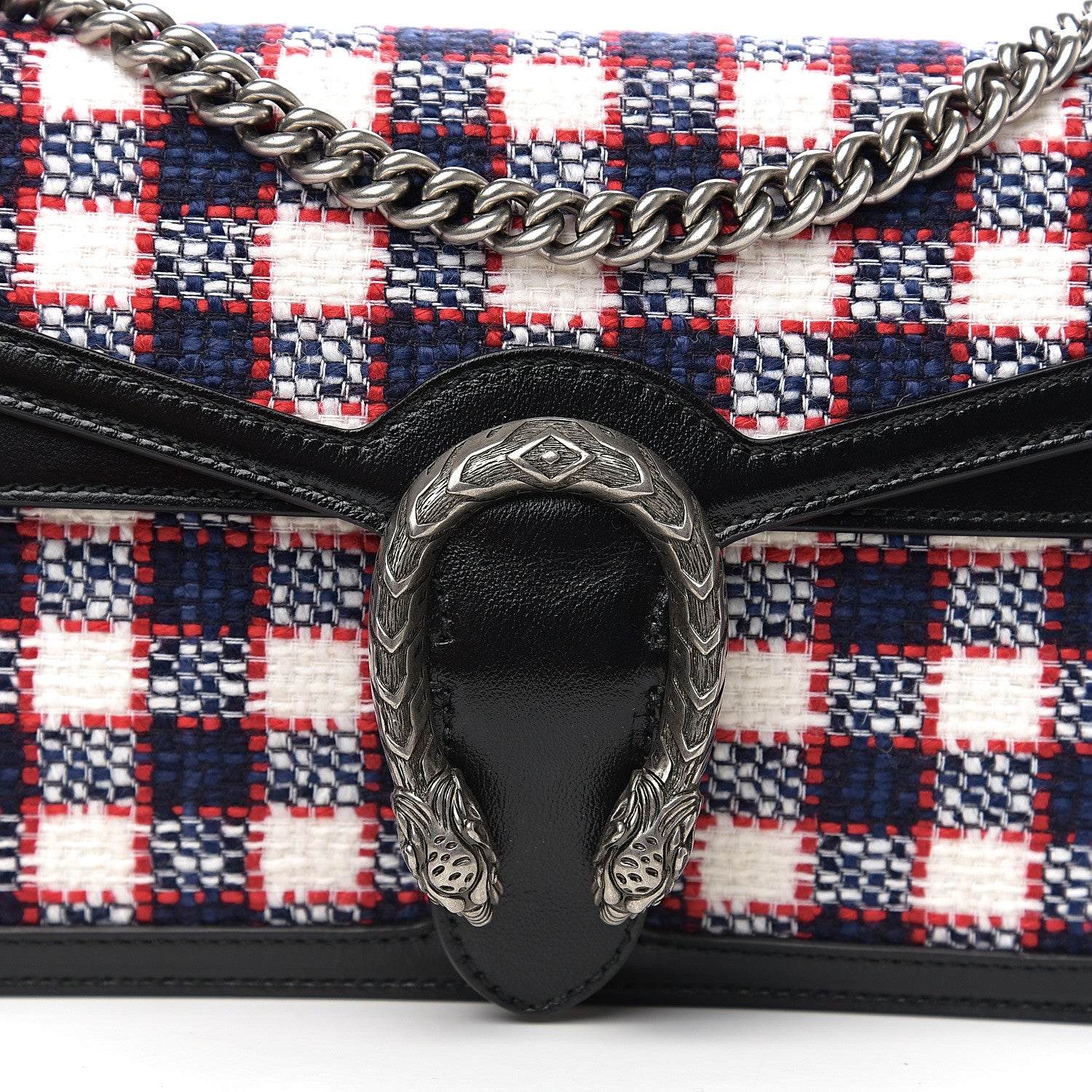 Gucci Vintage Tweed Check Small Dionysus Shoulder Bag White Hibiscus Red Marine 10 of 10