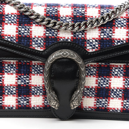 Gucci Vintage Tweed Check Small Dionysus Shoulder Bag White Hibiscus Red Marine 10 of 10