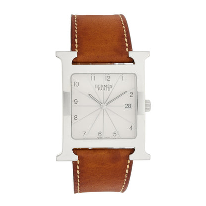 Hermes Stainless Steel Barenia 30.5mm Heure H Hour Quartz Watch Fauve 1 of 5