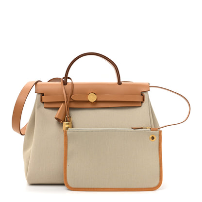 Hermes Military Toile Vache Hunter Herbag Zip Retourne 31 PM Beton Naturel 3 of 11