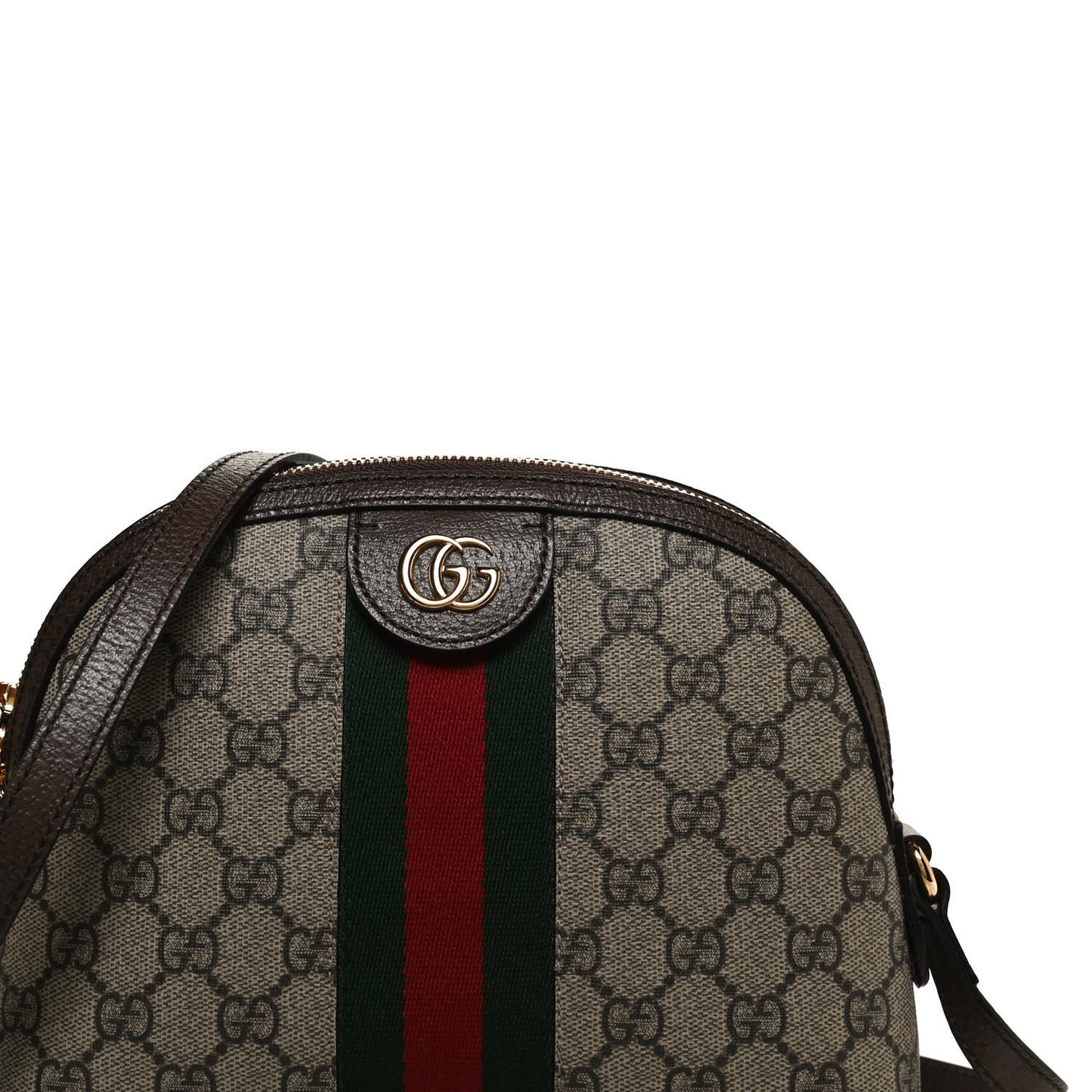 GG Supreme Monogram Textured Dollar Calfskin Web Small Ophidia Dome Shoulder Bag Beige Ebony New Acero