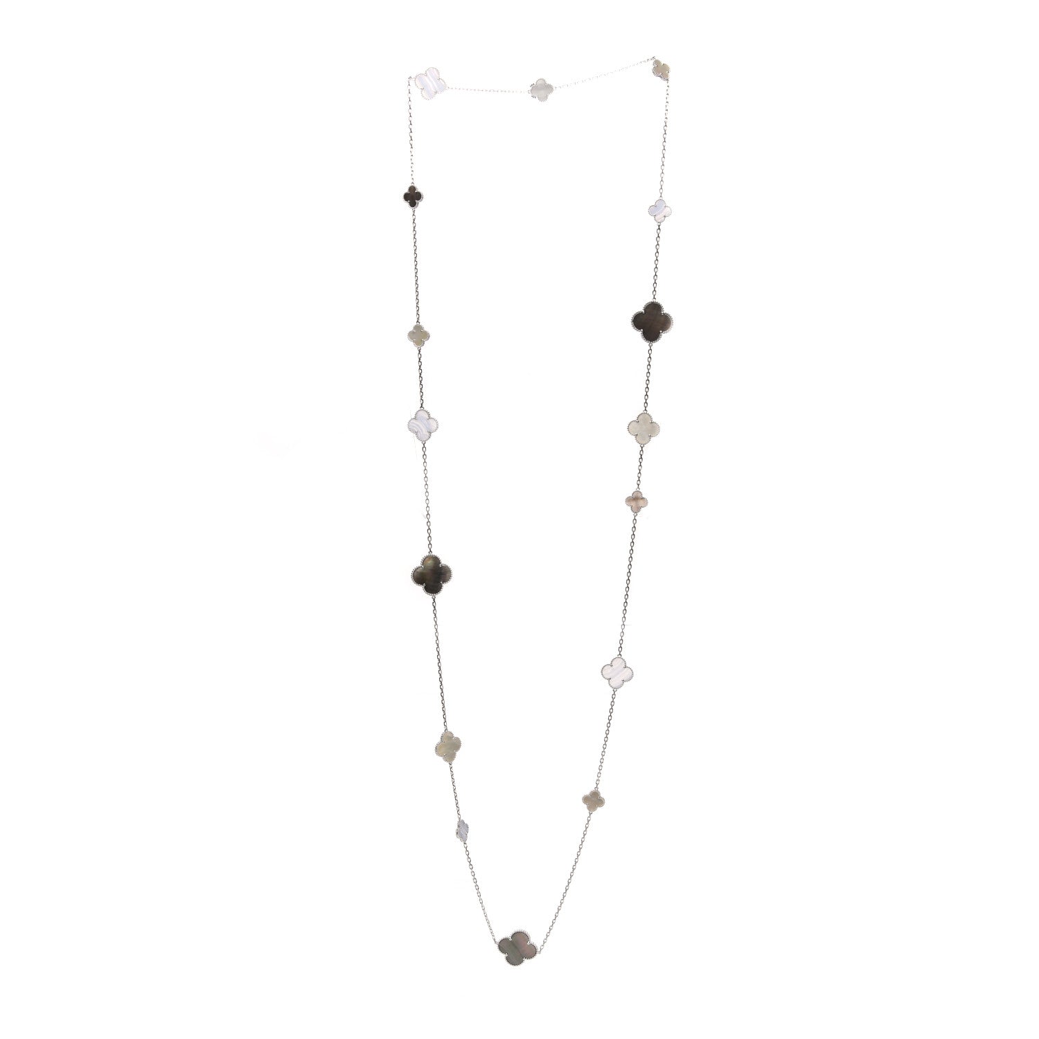 Van Cleef & Arpels 18K White Gold Mother of Pearl Chalcedony 16 Motifs Magic Alhambra Necklace 3 of 5