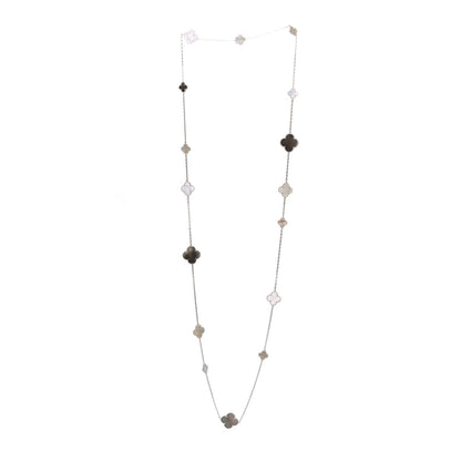 Van Cleef & Arpels 18K White Gold Mother of Pearl Chalcedony 16 Motifs Magic Alhambra Necklace 3 of 5