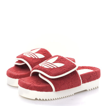 Gucci X ADIDAS Terry Cloth Trefoil GG Monogram Mens Platform Sandals 40 Maple Red Off White 3 of 7