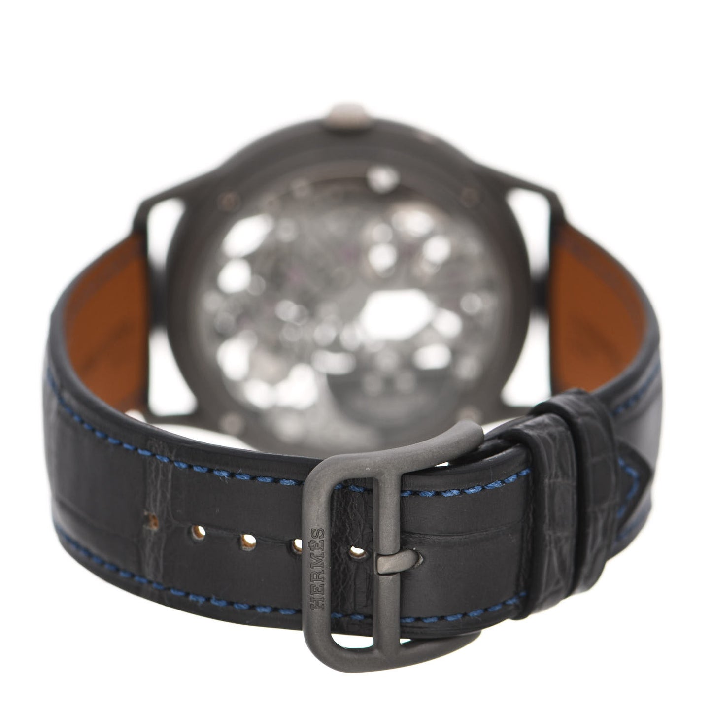 Platinum Titanium Alligator 39.5mm Slim d'Hermes Squelette Lune Automatic Watch Graphite