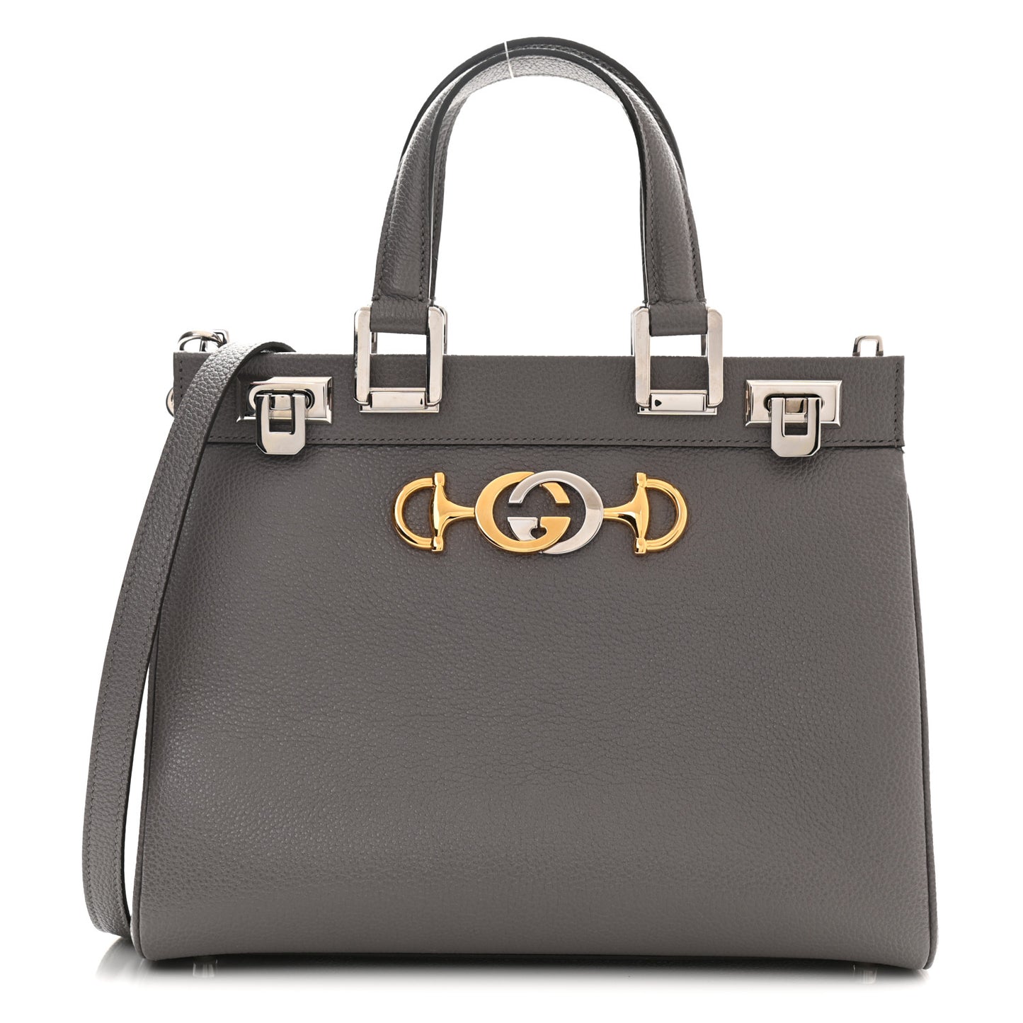 Grainy Calfskin Small Zumi Top Handle Bag Dusty Grey