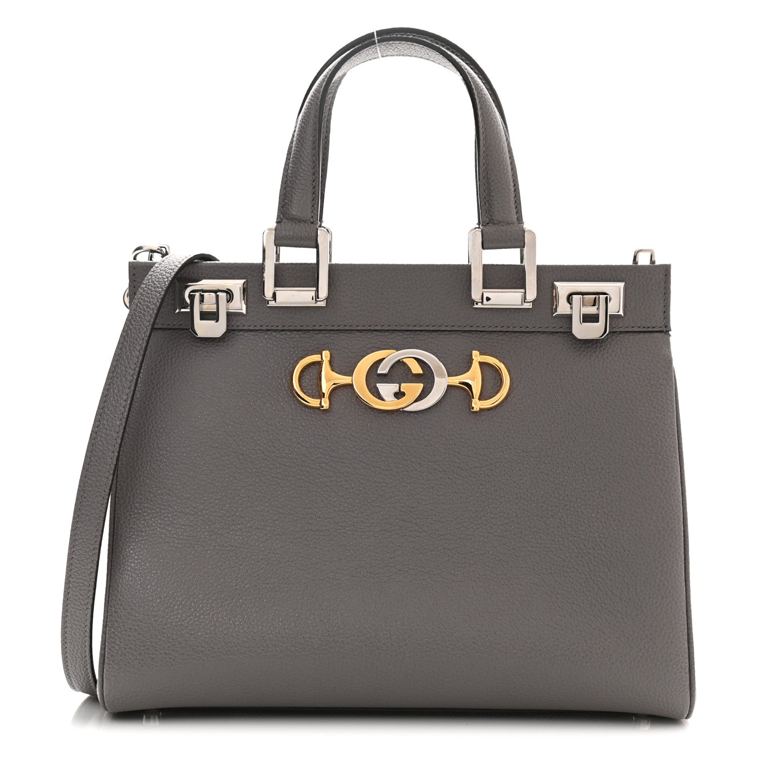 Gucci Grainy Calfskin Small Zumi Top Handle Bag Dusty Grey 1 of 11