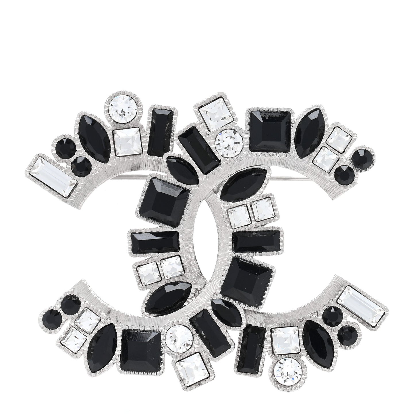 Baguette Crystal CC Brooch Black Silver