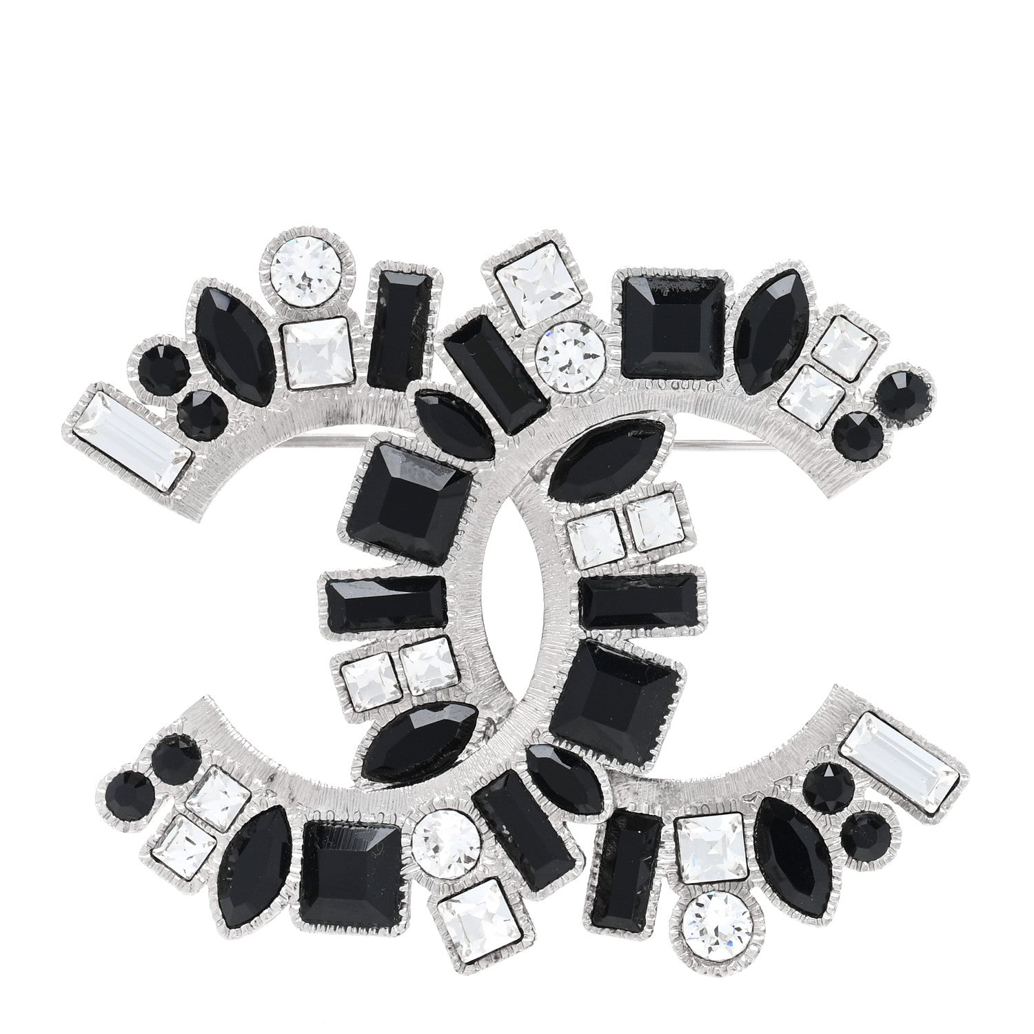 Chanel Baguette Crystal CC Brooch Black Silver 1 of 5