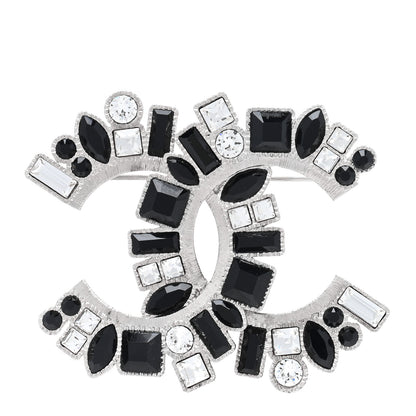 Chanel Baguette Crystal CC Brooch Black Silver 1 of 5