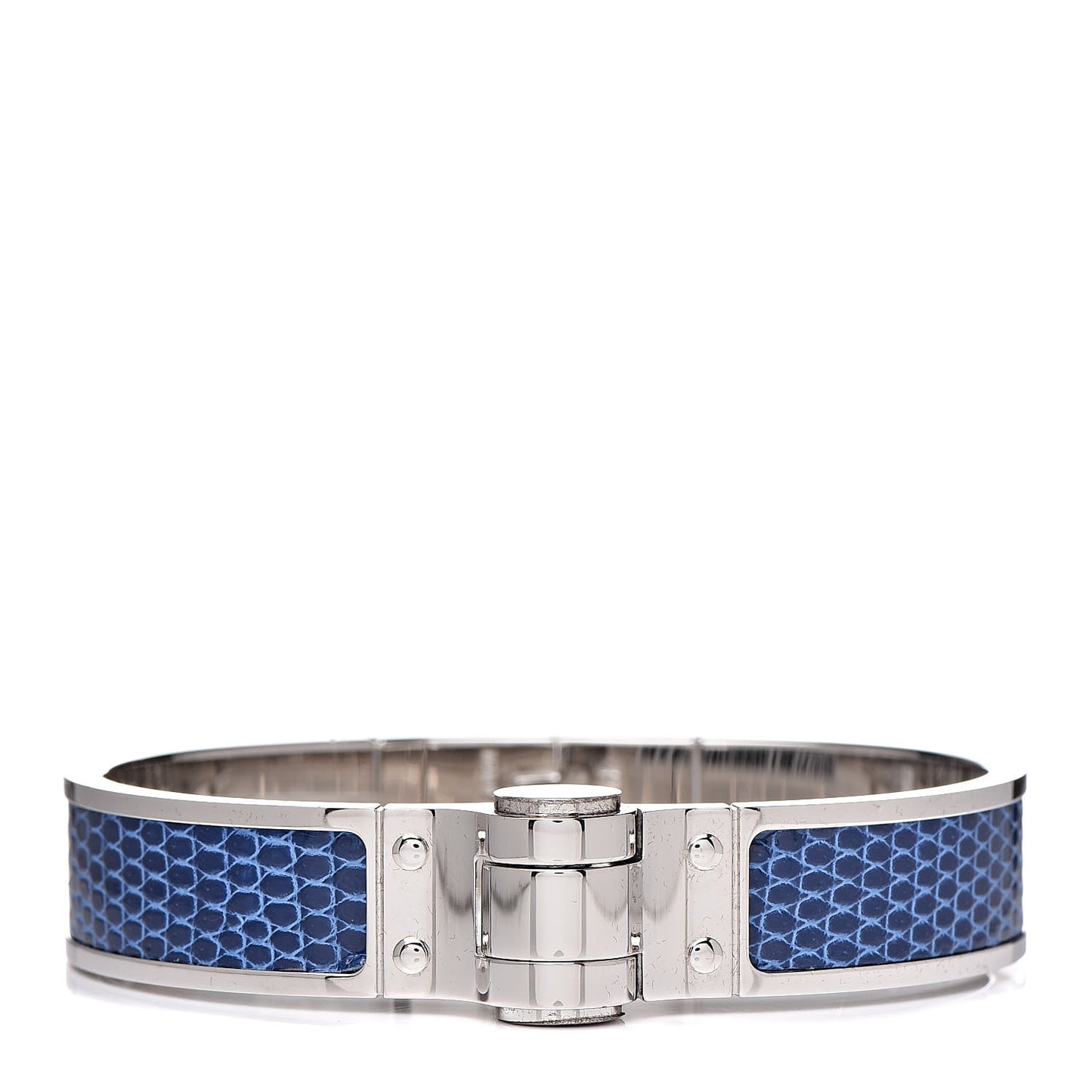 Lizard Charniere Cuir Narrow Hinged Bracelet S Bleu Saphir