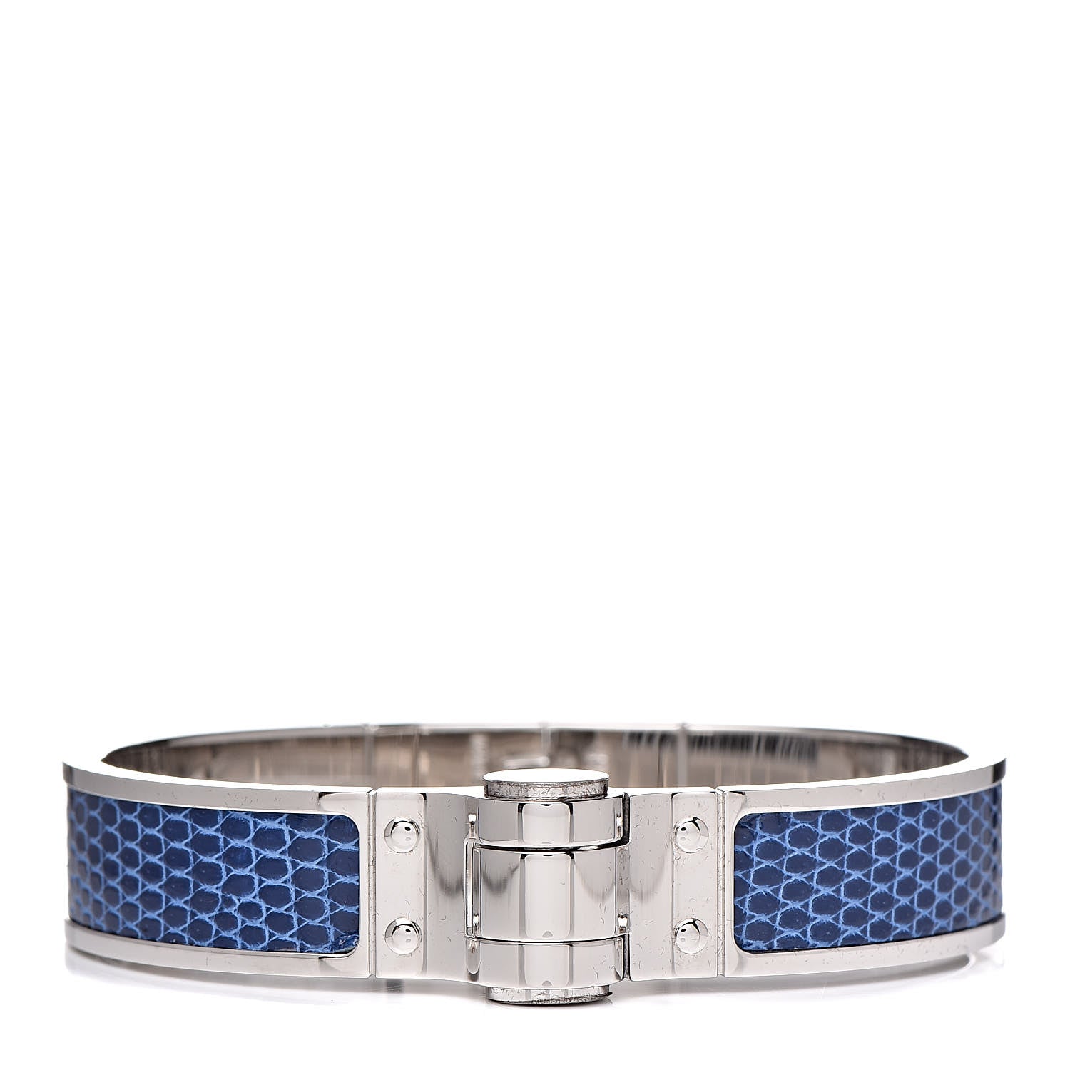 Hermes Lizard Charniere Cuir Narrow Hinged Bracelet S Bleu Saphir 1 of 5