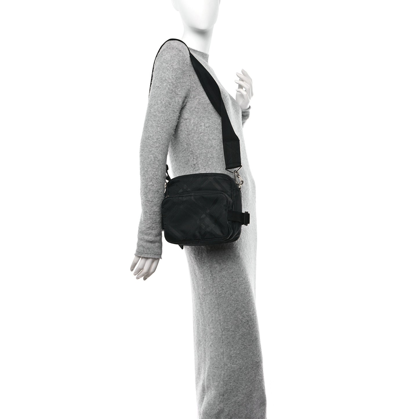 Nylon Jacquard Pocket Crossbody Bag Black Black