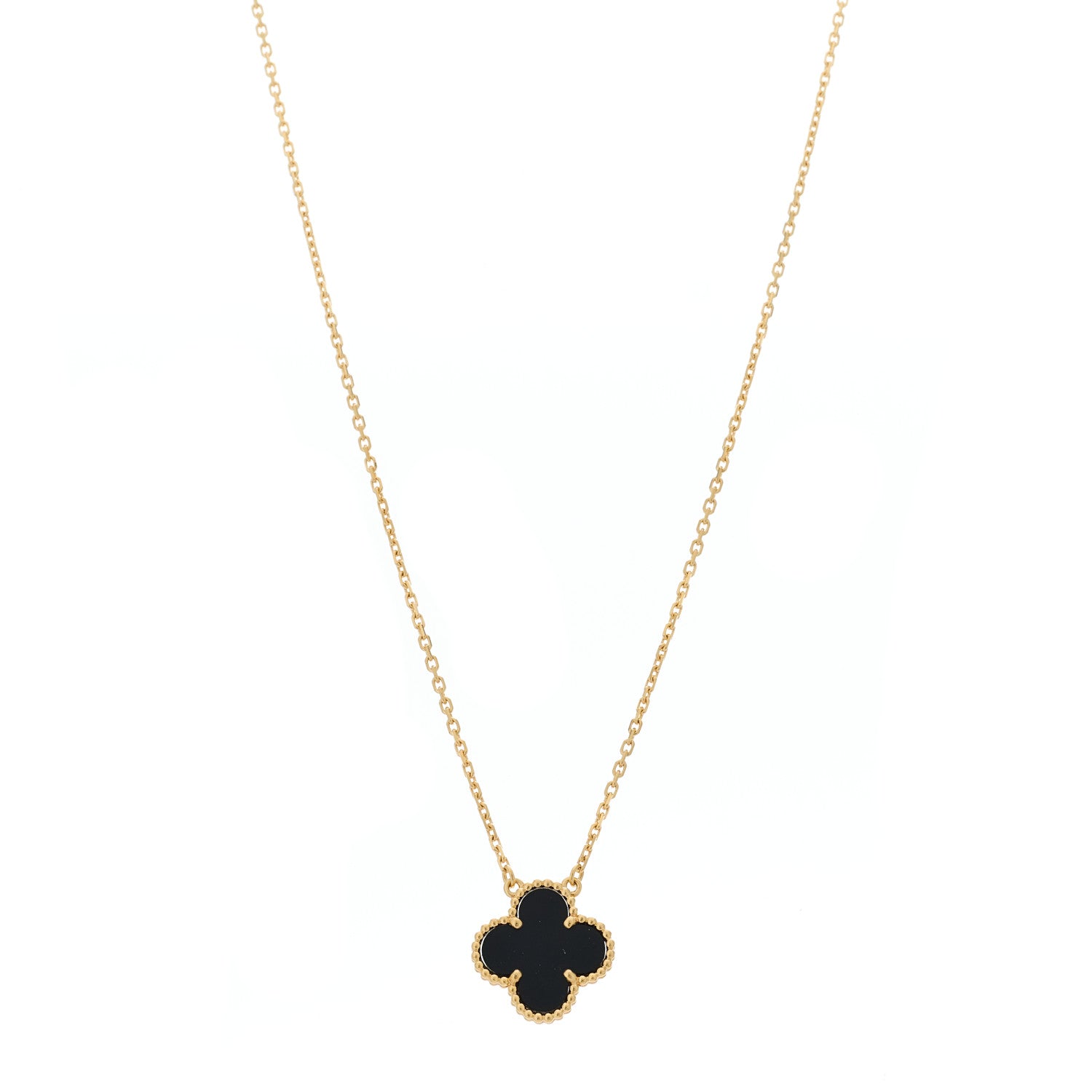 Van Cleef & Arpels 18K Yellow Gold Black Onyx Vintage Alhambra Pendant Necklace 1 of 5