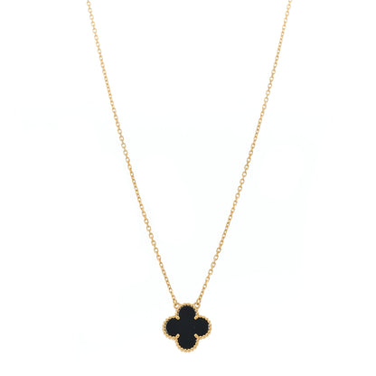 Van Cleef & Arpels 18K Yellow Gold Black Onyx Vintage Alhambra Pendant Necklace 1 of 5