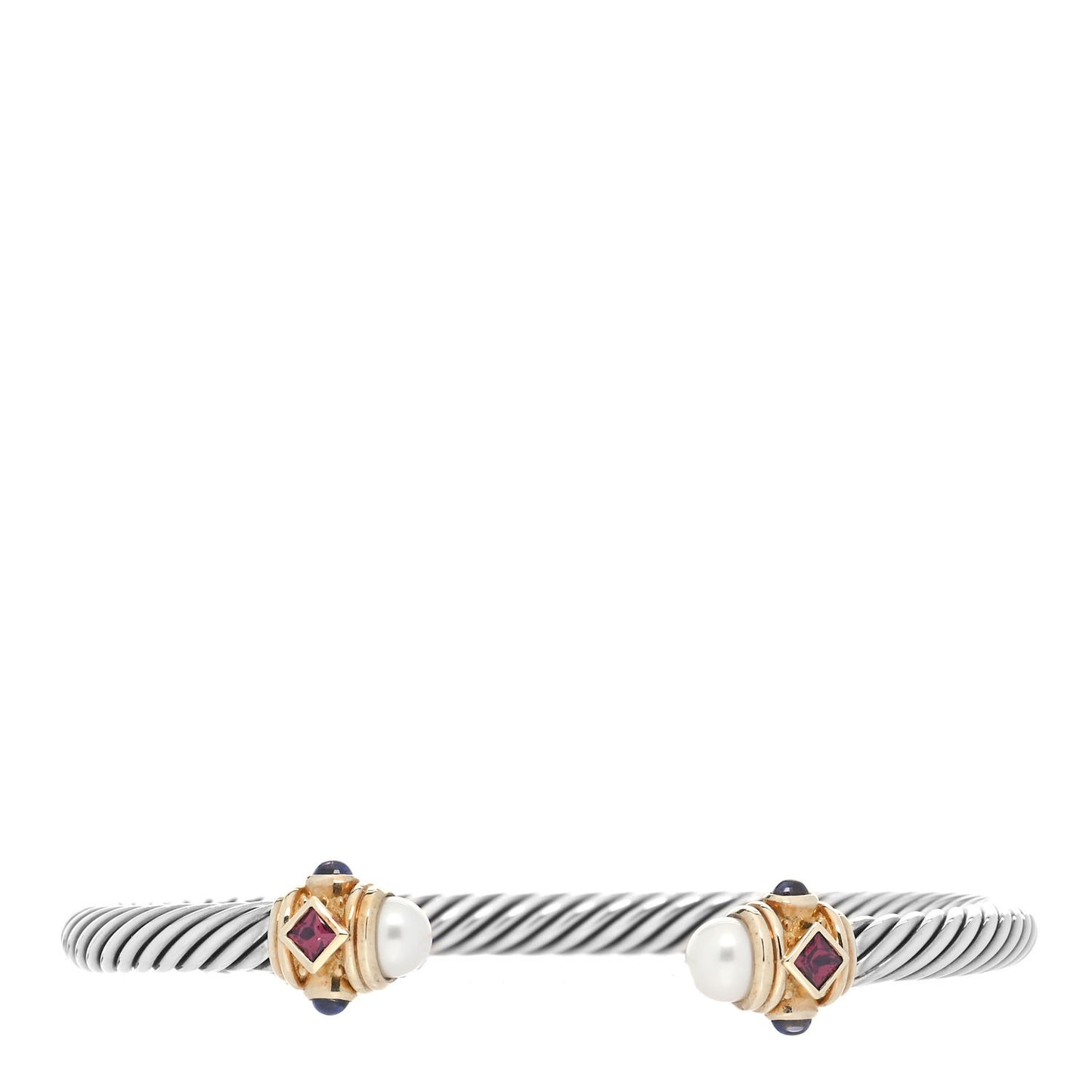 Sterling Silver 14K Yellow Gold Pearl Iolite Rhodolite Garnet 5mm Cable Renaissance Bracelet
