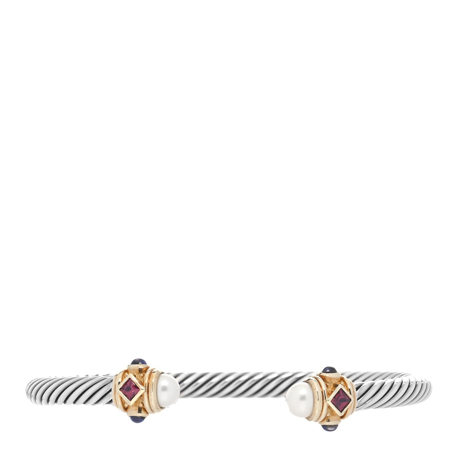 David Yurman Sterling Silver 14K Yellow Gold Pearl Iolite Rhodolite Garnet 5mm Cable Renaissance Bracelet 1 of 4