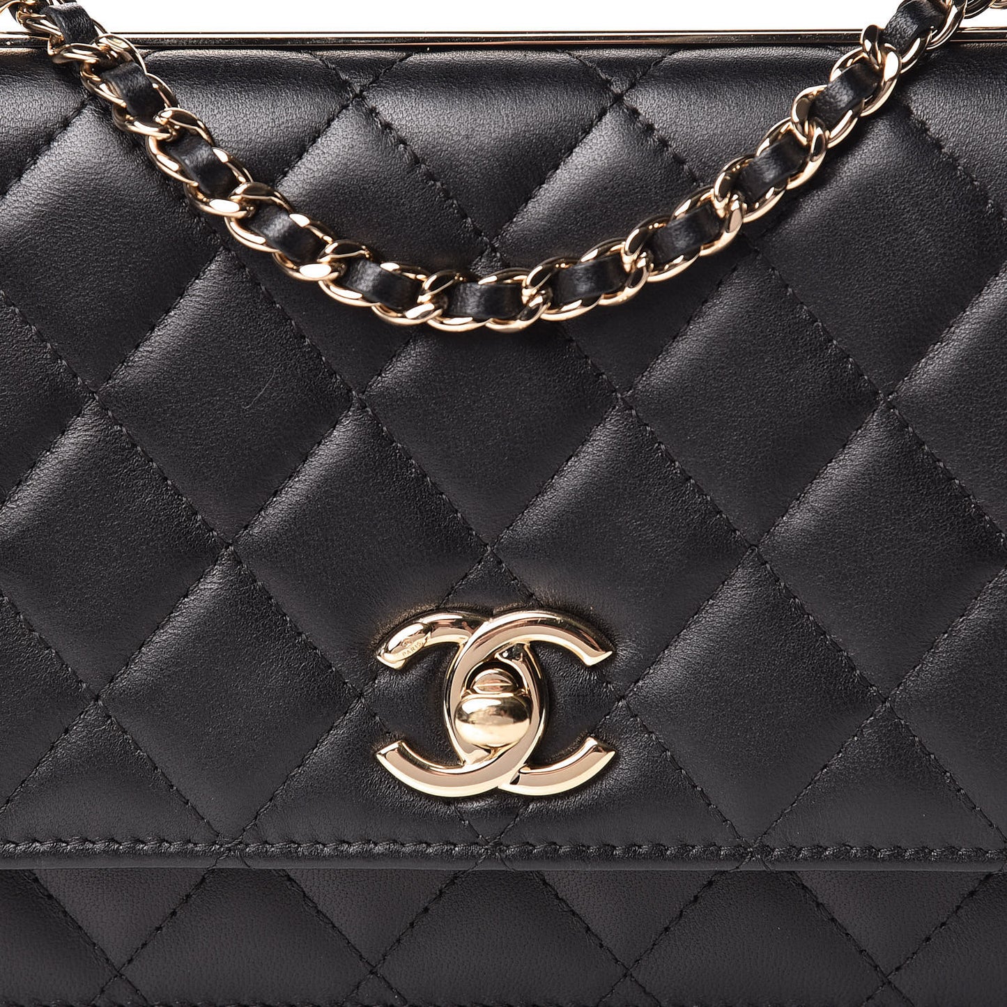 Lambskin Quilted Trendy CC Wallet On Chain WOC Black