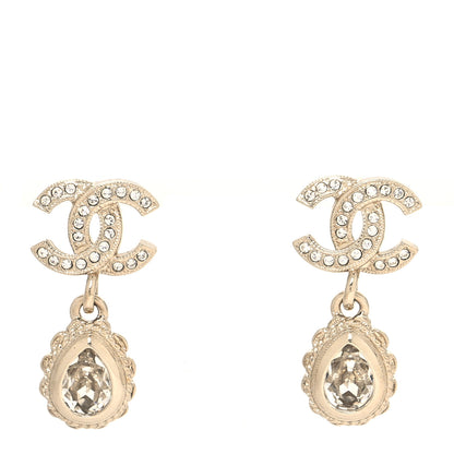 Chanel Metal Crystal CC Tear Drop Earrings Gold 1 of 4