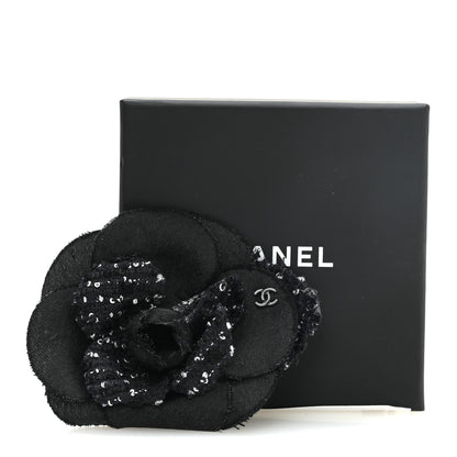 Chanel Tweed Camellia Pin Brooch Black White 3 of 3