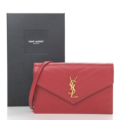 Saint Laurent Grain De Poudre Matelasse Chevron Monogram Envelope Chain Wallet New Red 10 of 10