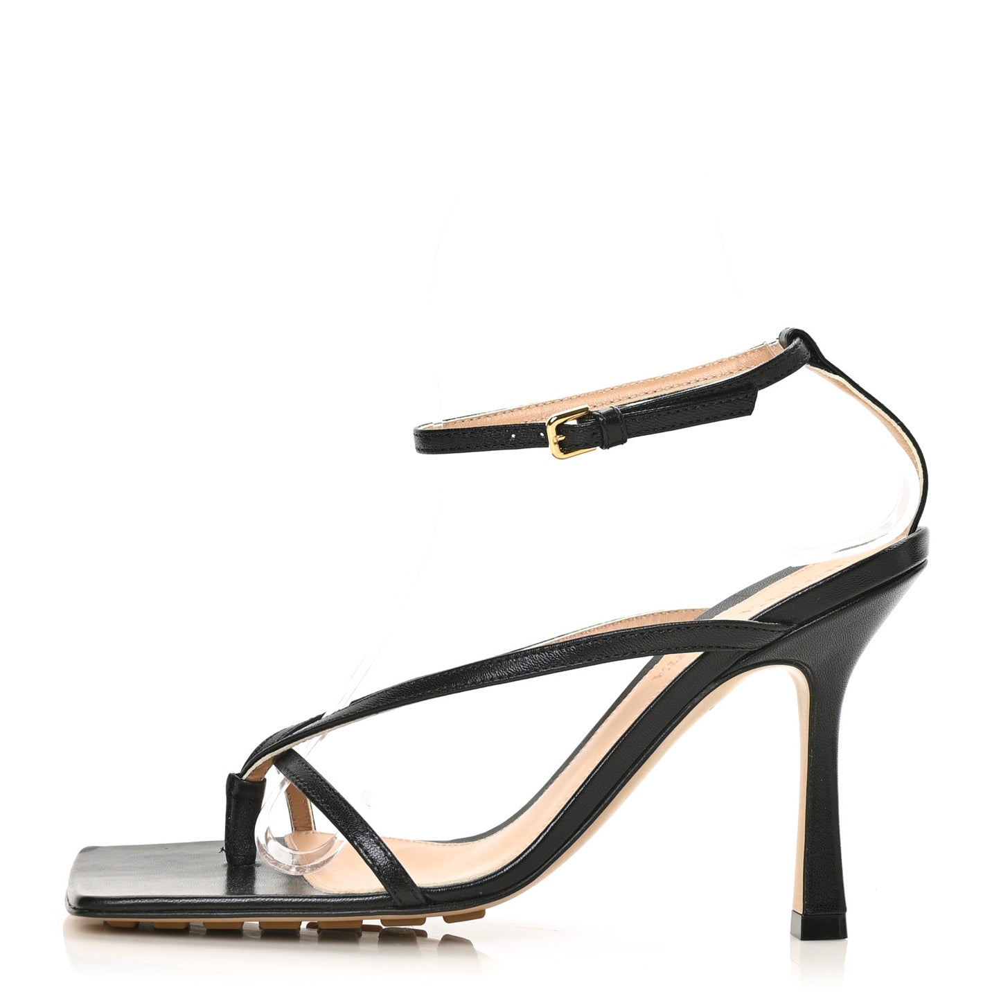 Lambskin Stretch Multi Strap 90mm Sandals 36.5 Black