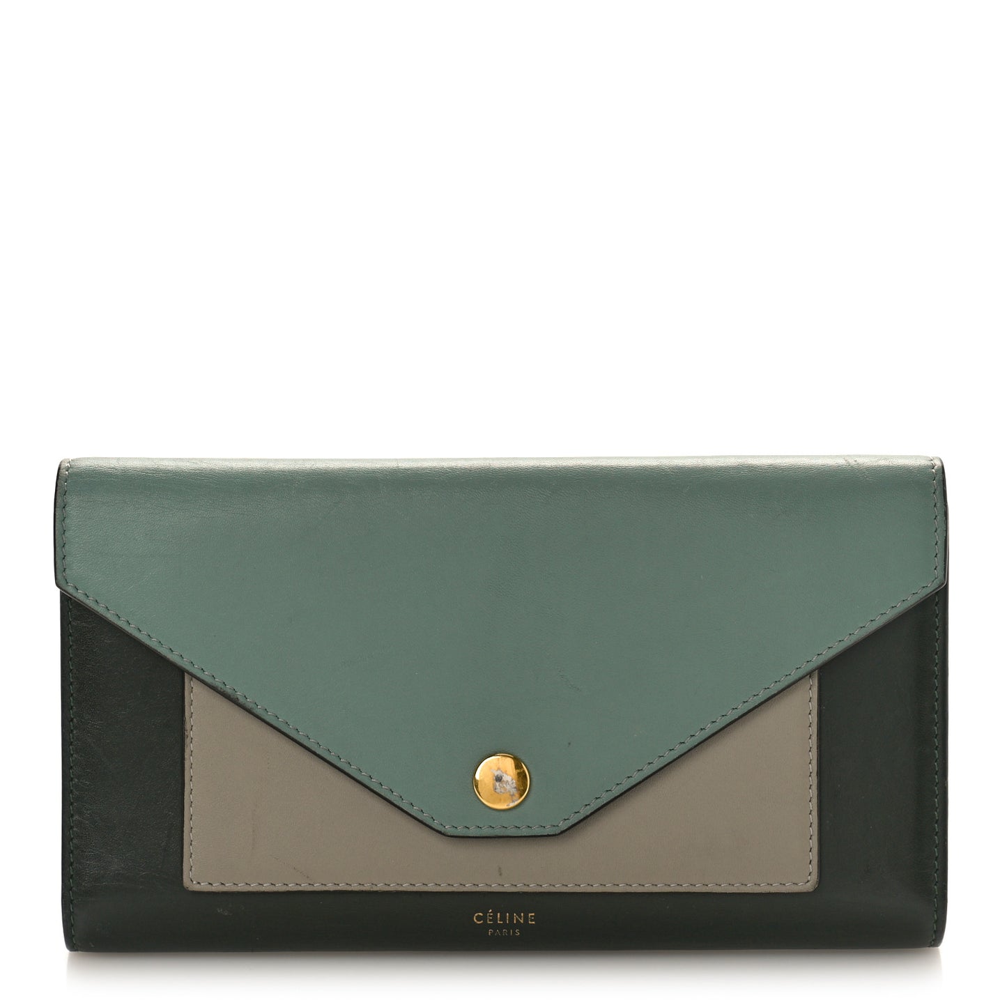Smooth Calfskin Pocket Tri-Fold Multifunction Envelope Flap Wallet Jade