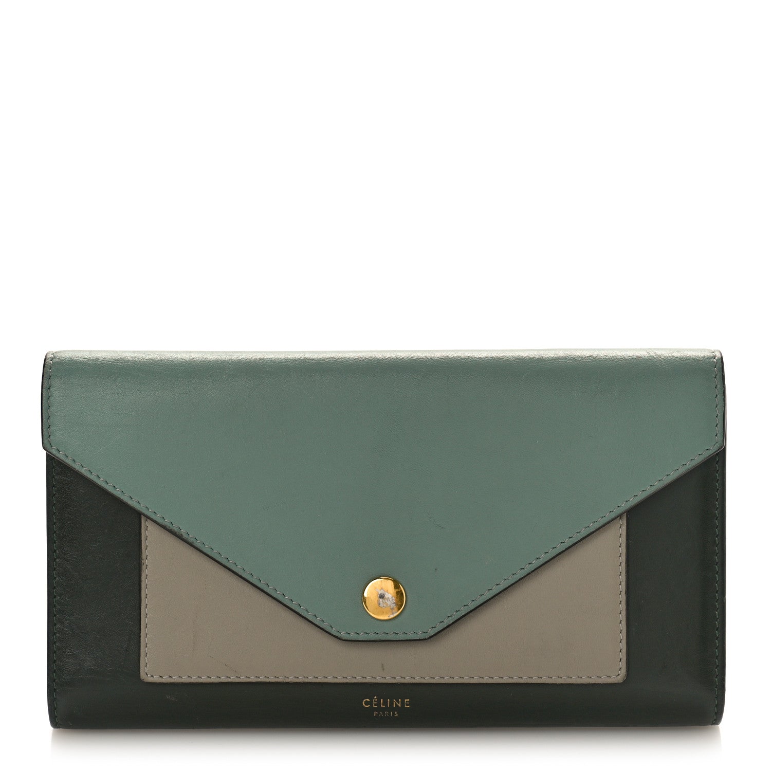 Celine Smooth Calfskin Pocket Tri-Fold Multifunction Envelope Flap Wallet Jade 1 of 8