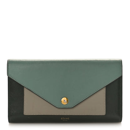 Celine Smooth Calfskin Pocket Tri-Fold Multifunction Envelope Flap Wallet Jade 1 of 8