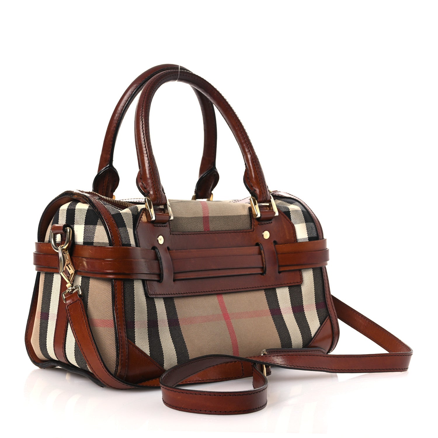 Burberry House Check Bridle Calfskin Medium Alchester Bowling Bag Dark Tan 3 of 20