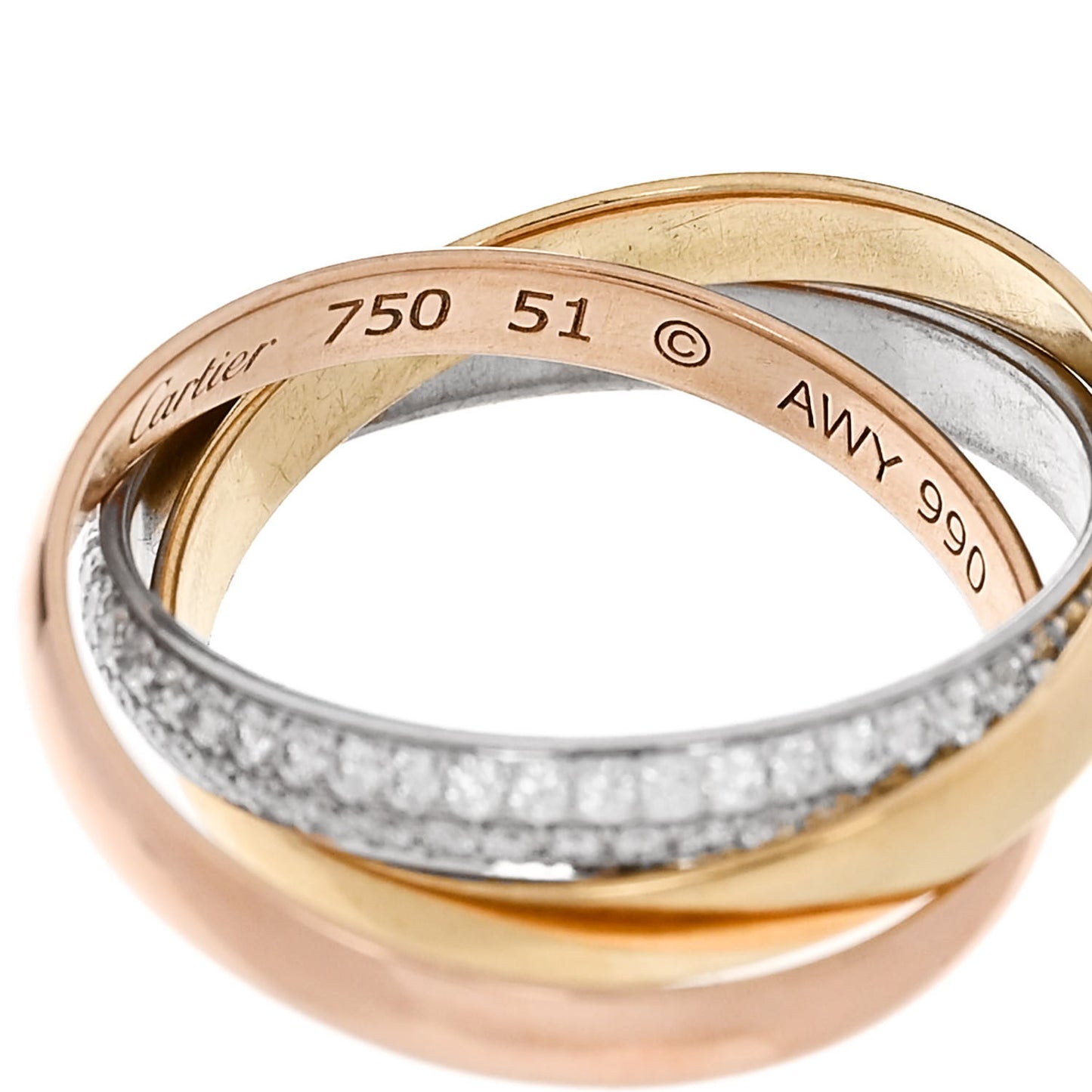18K White Yellow Pink Gold Diamond Small Trinity Paved Ring 51 5.75