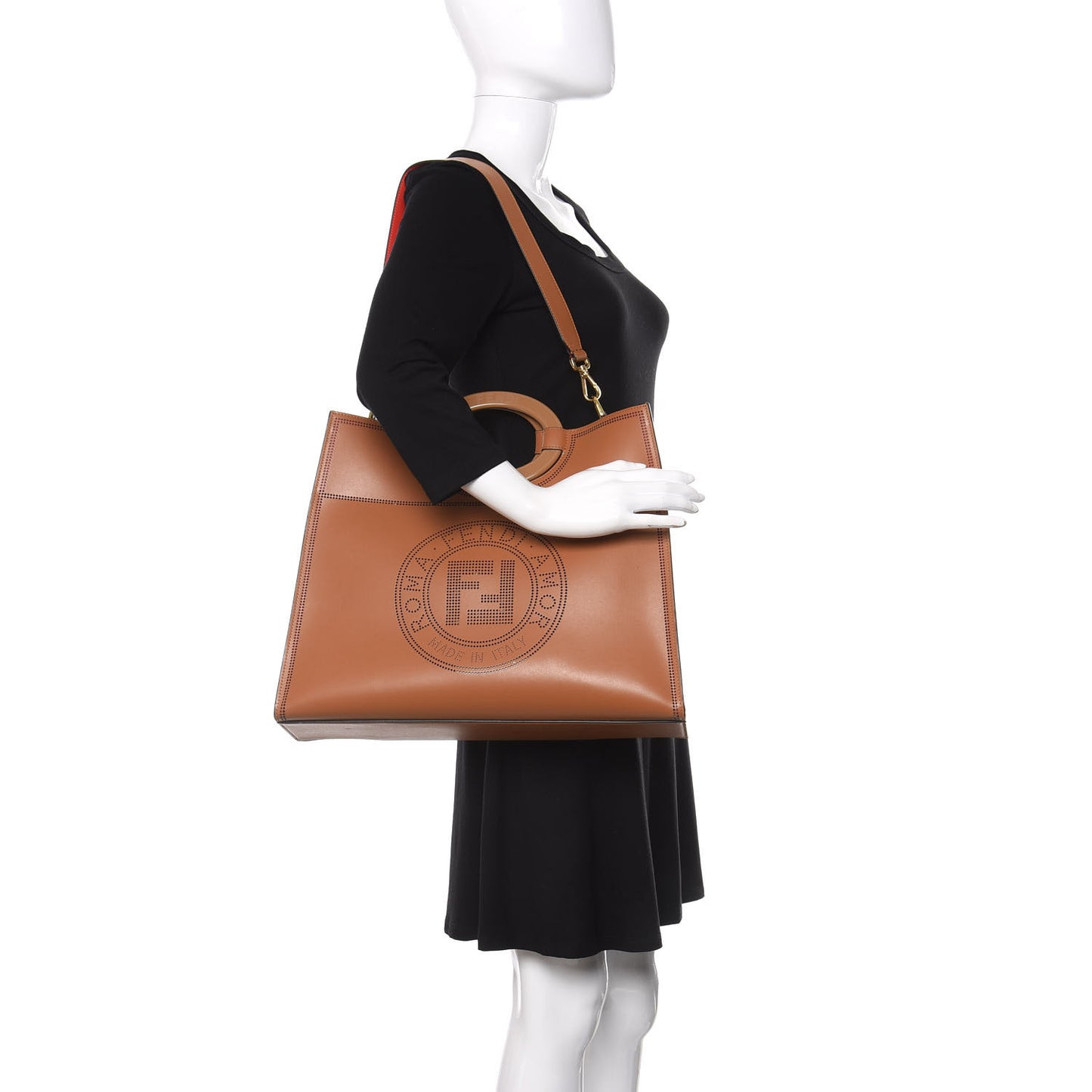 Vitello Liberty Plexiglass Stamp Patch Perforated Medium Runaway Shopper Tote Nocciola