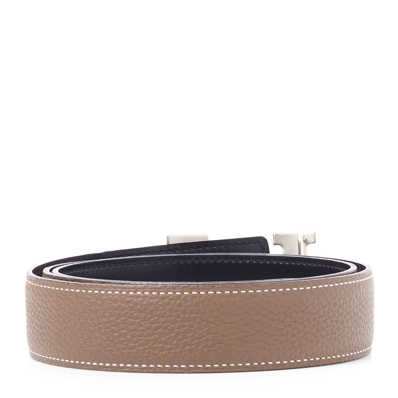 Hermes Box Togo 32mm Martelee H Belt 90 Black Etoupe 3 of 7