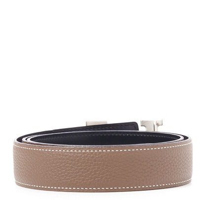 Hermes Box Togo 32mm Martelee H Belt 90 Black Etoupe 3 of 7