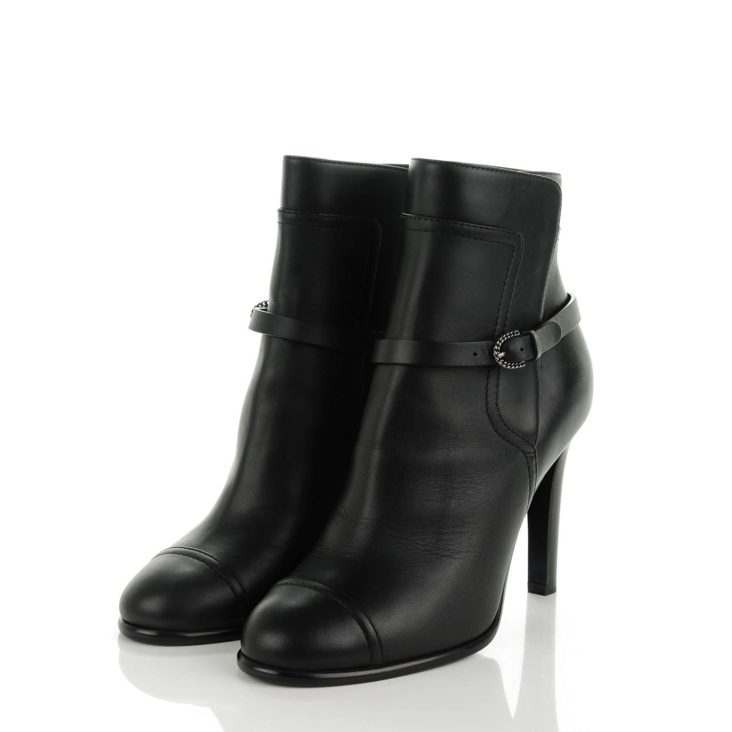 Calfskin Buckle Short Boots 36 Black
