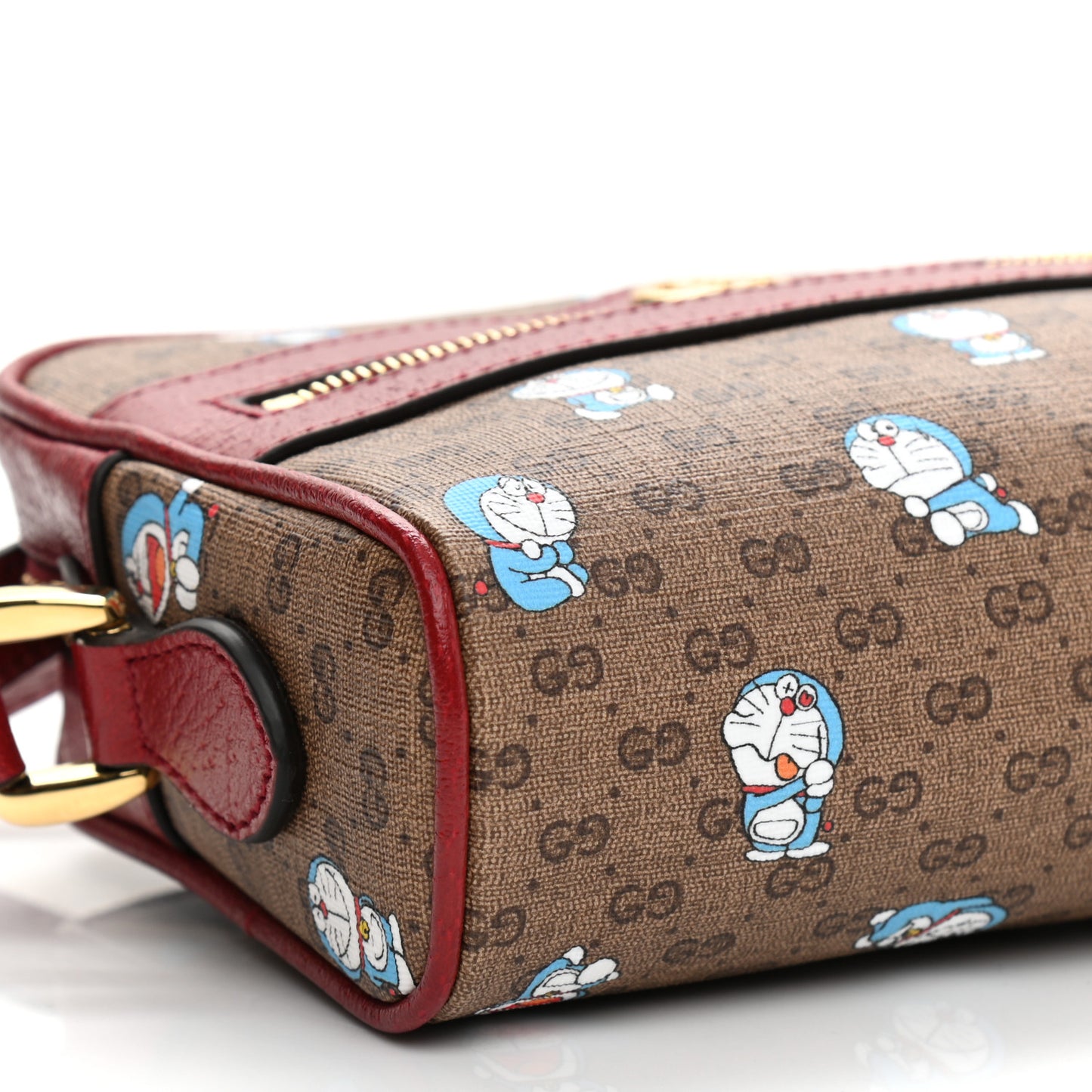 X DORAEMON Mini Vintage GG Supreme Monogram Camera Bag Beige Cherry Red