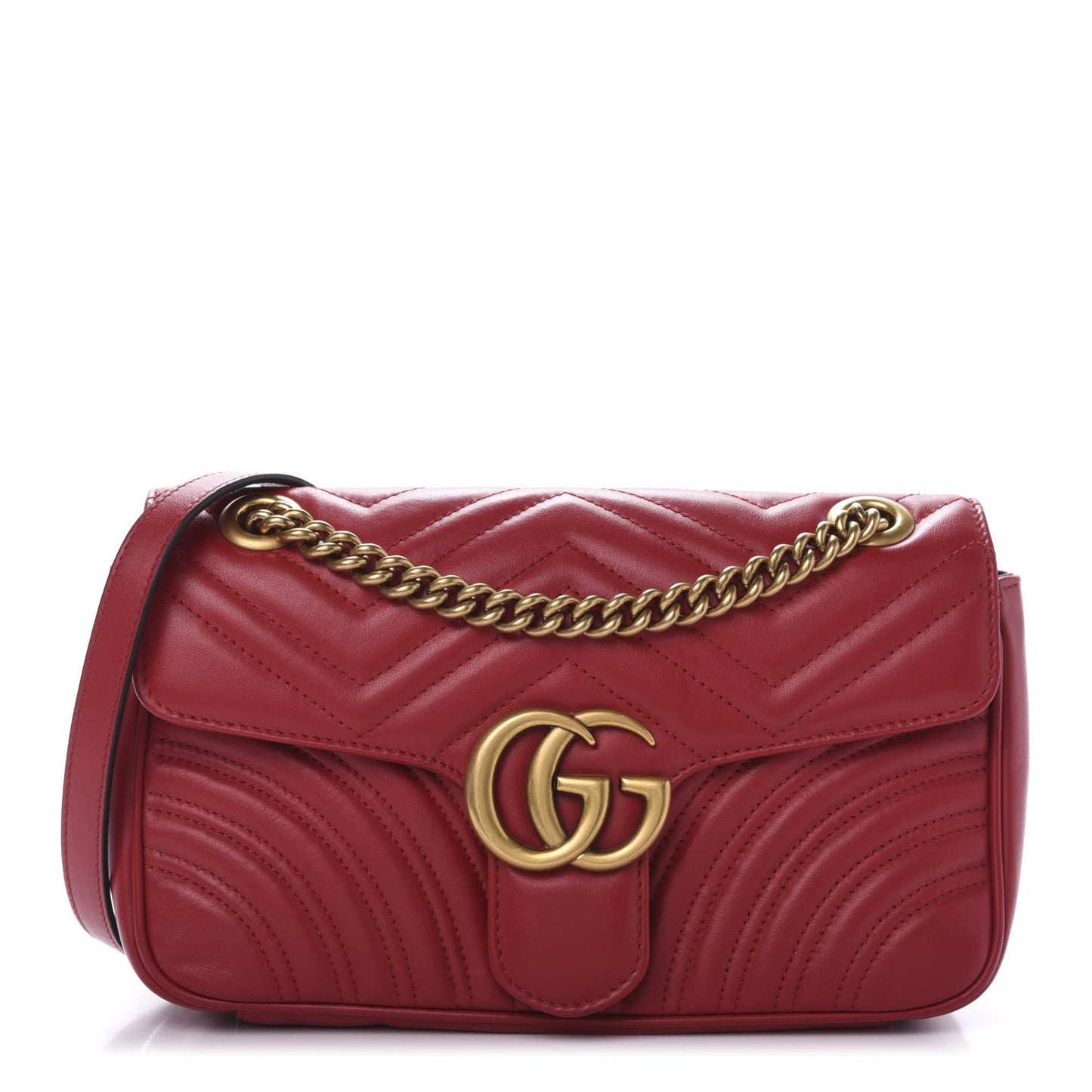 Calfskin Matelasse Small GG Marmont Shoulder Bag Hibiscus Red