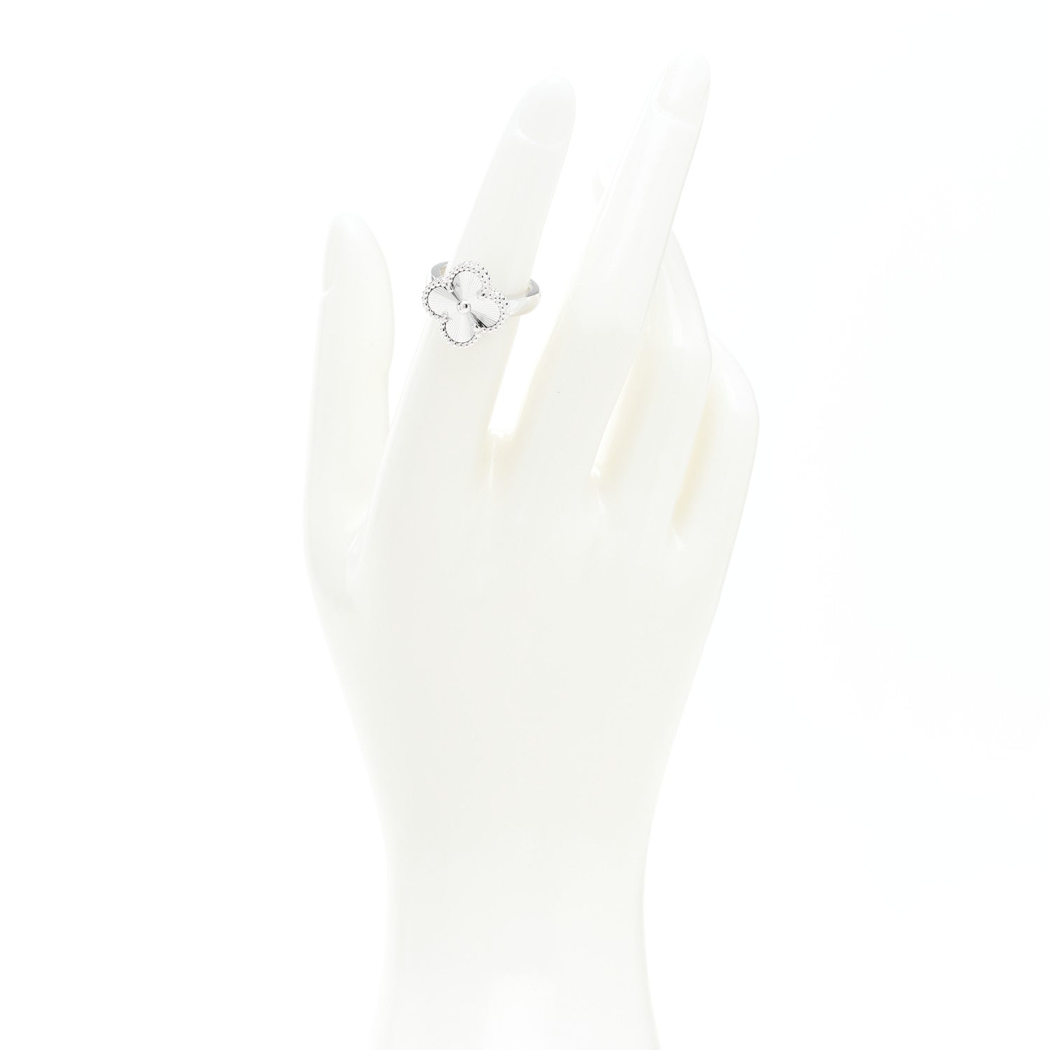Van Cleef & Arpels 18K White Gold Guilloche Vintage Alhambra Ring 49 5 2 of 6