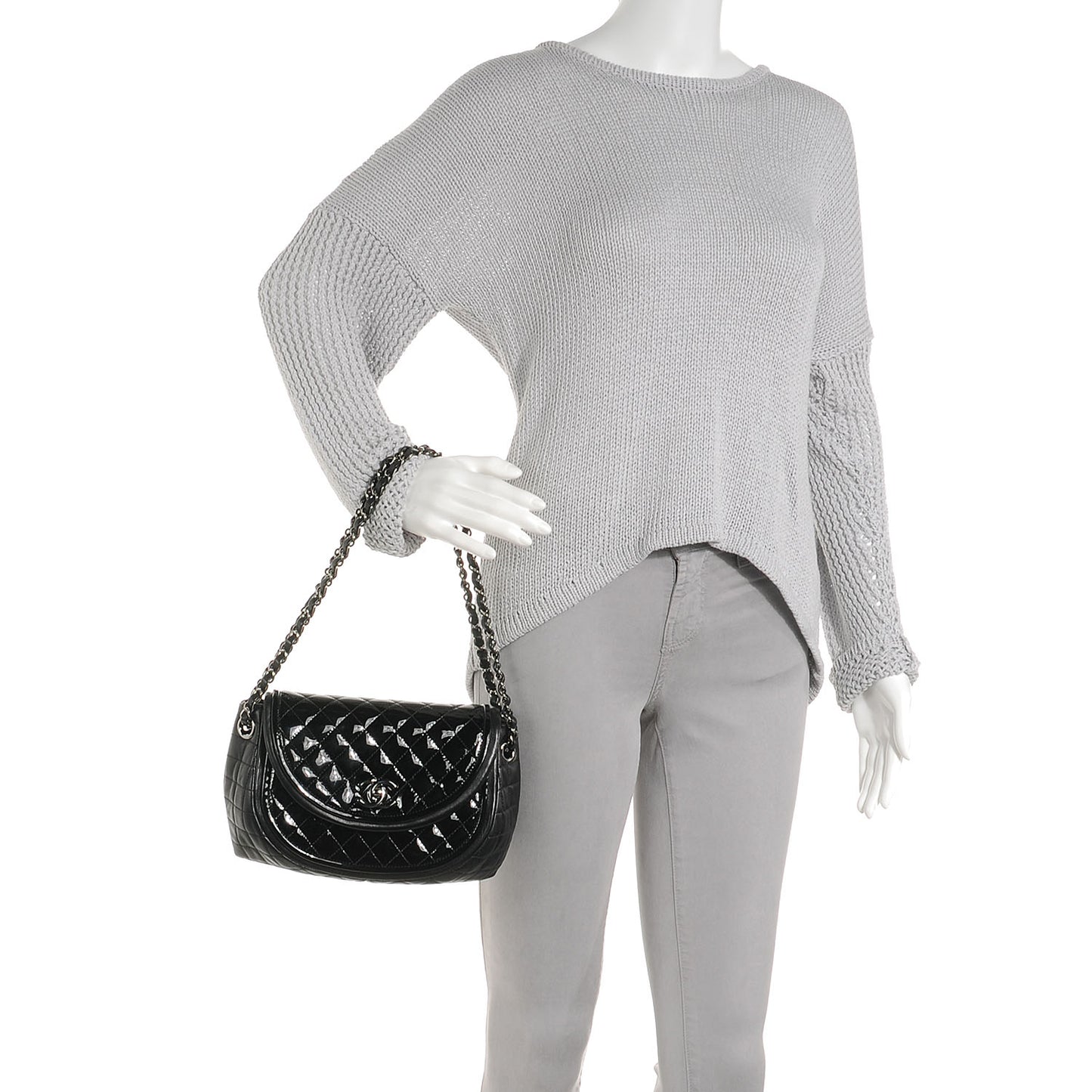 Lambskin Patent Classic Twist Crescent Flap Bag Black