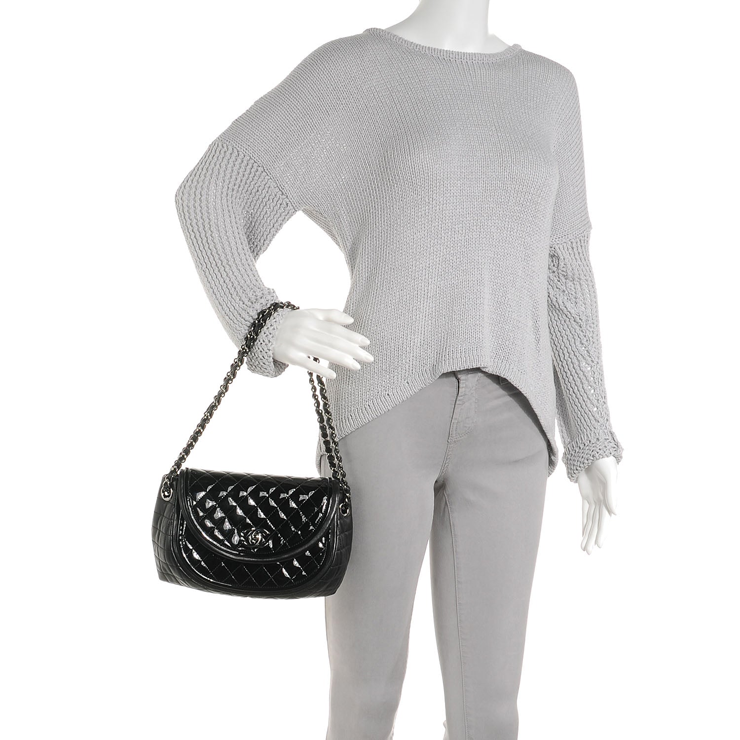 Chanel Lambskin Patent Classic Twist Crescent Flap Bag Black 2 of 9