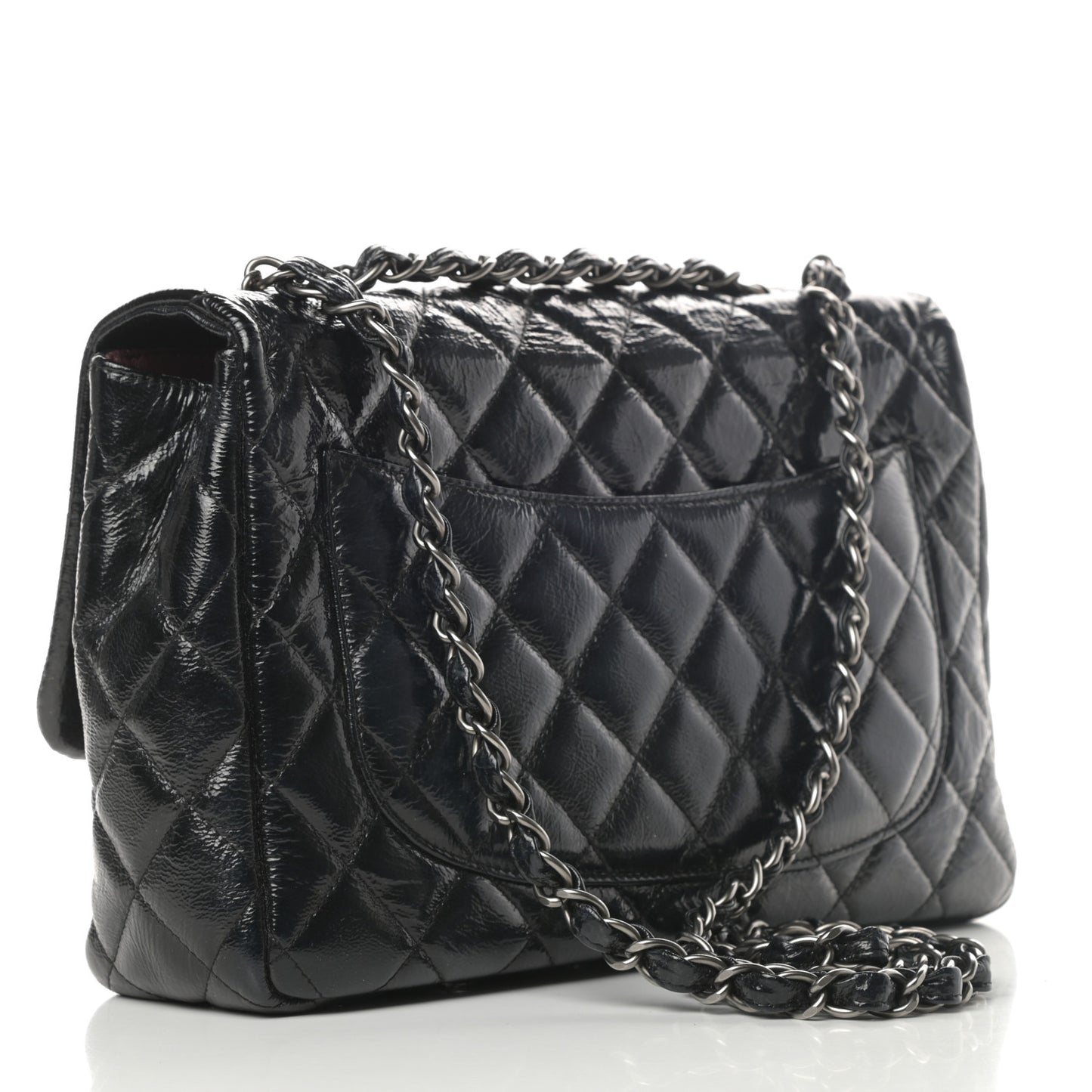 Crinkled Patent Quilted Jumbo Single Flap Black