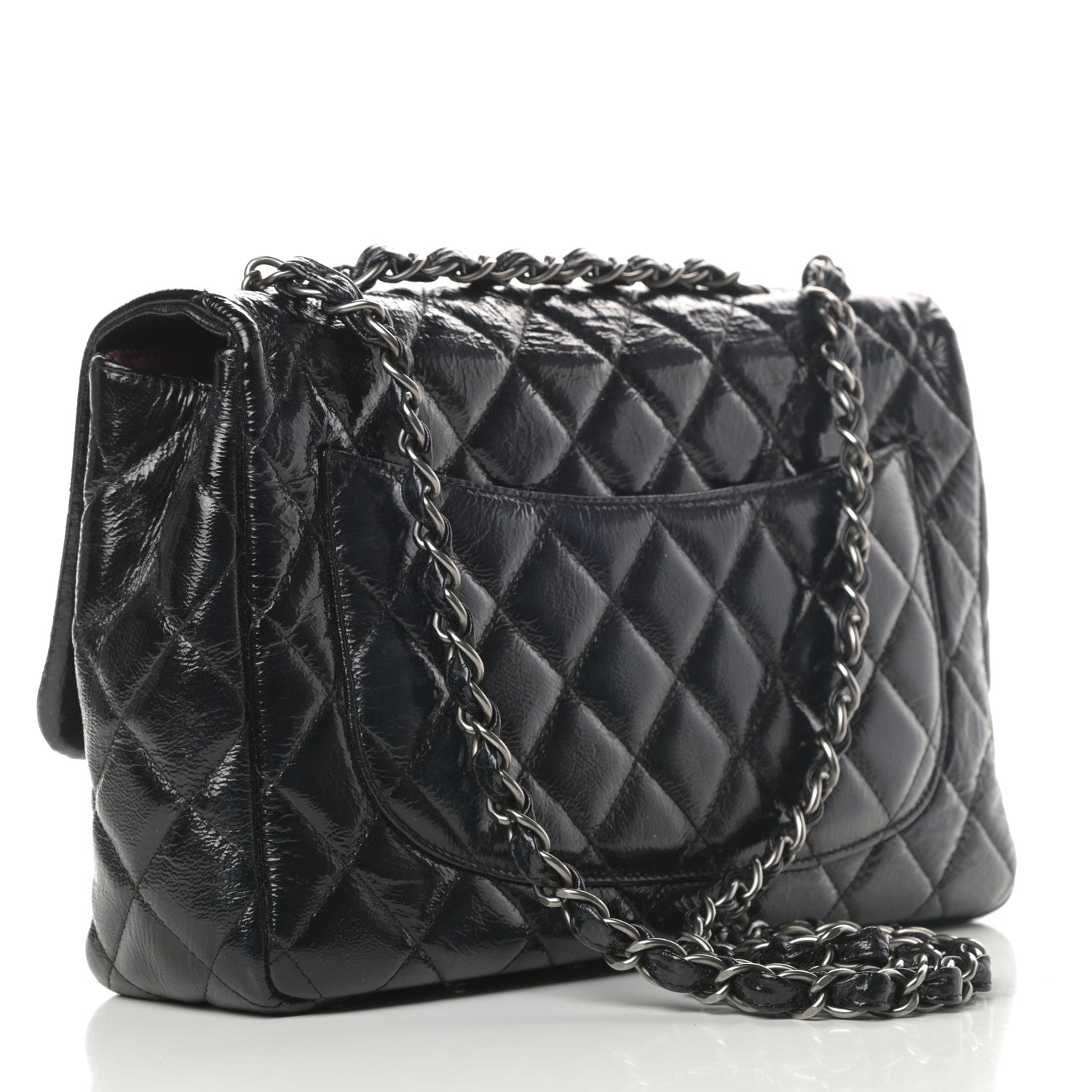 Chanel Crinkled Patent Quilted Jumbo Single Flap Black 3 of 10