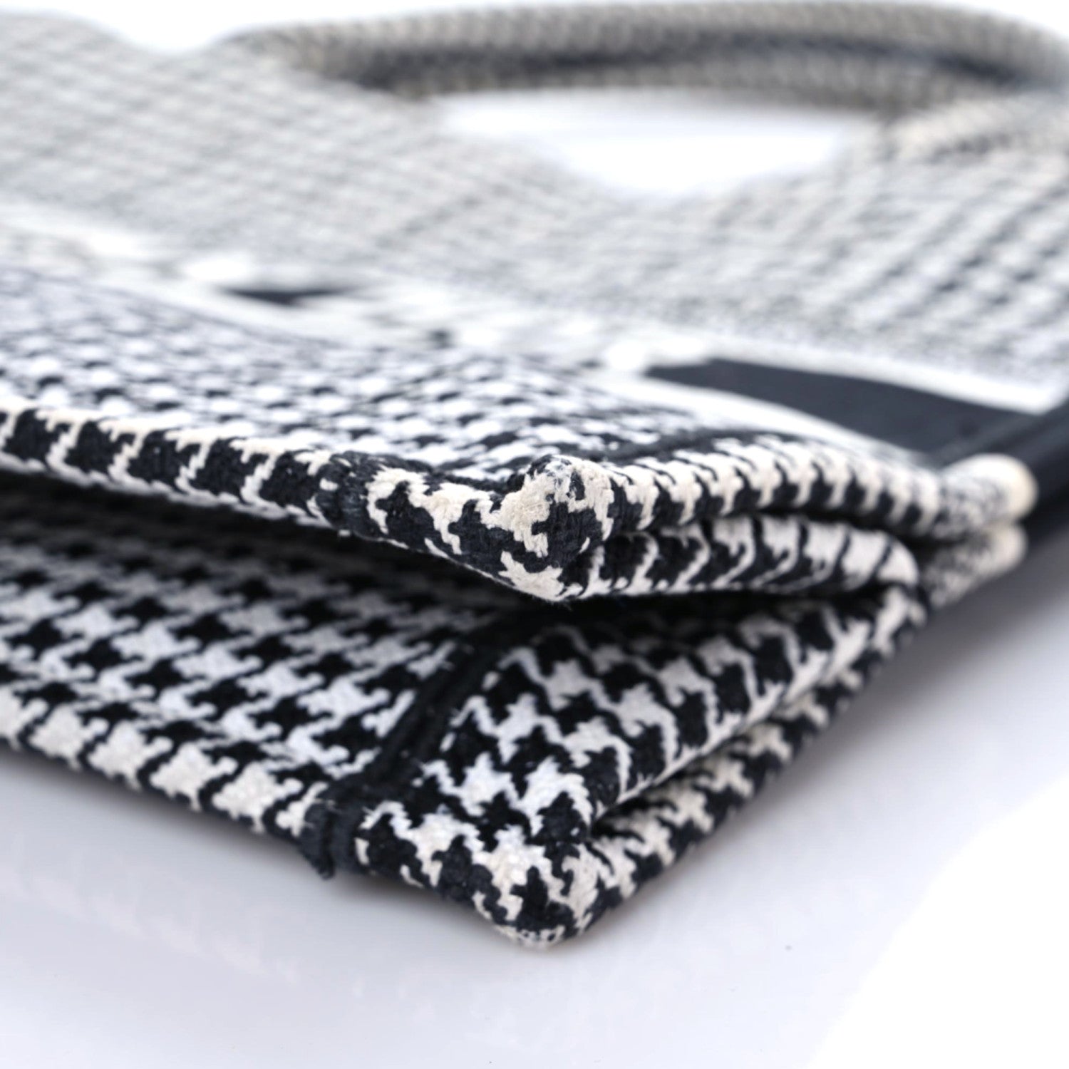 Christian Dior Canvas Houndstooth Embroidered Medium Book Tote Black White 5 of 13