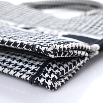 Christian Dior Canvas Houndstooth Embroidered Medium Book Tote Black White 5 of 13