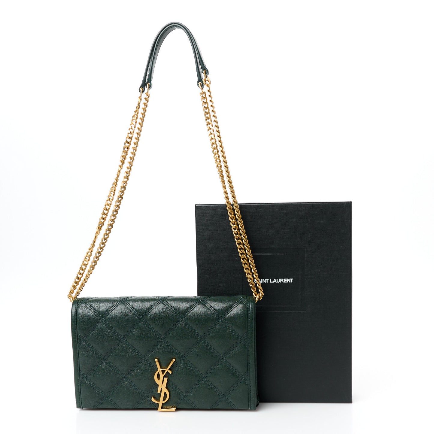 Lambskin Diamond Quilted Becky Chain Wallet Vert Fonce