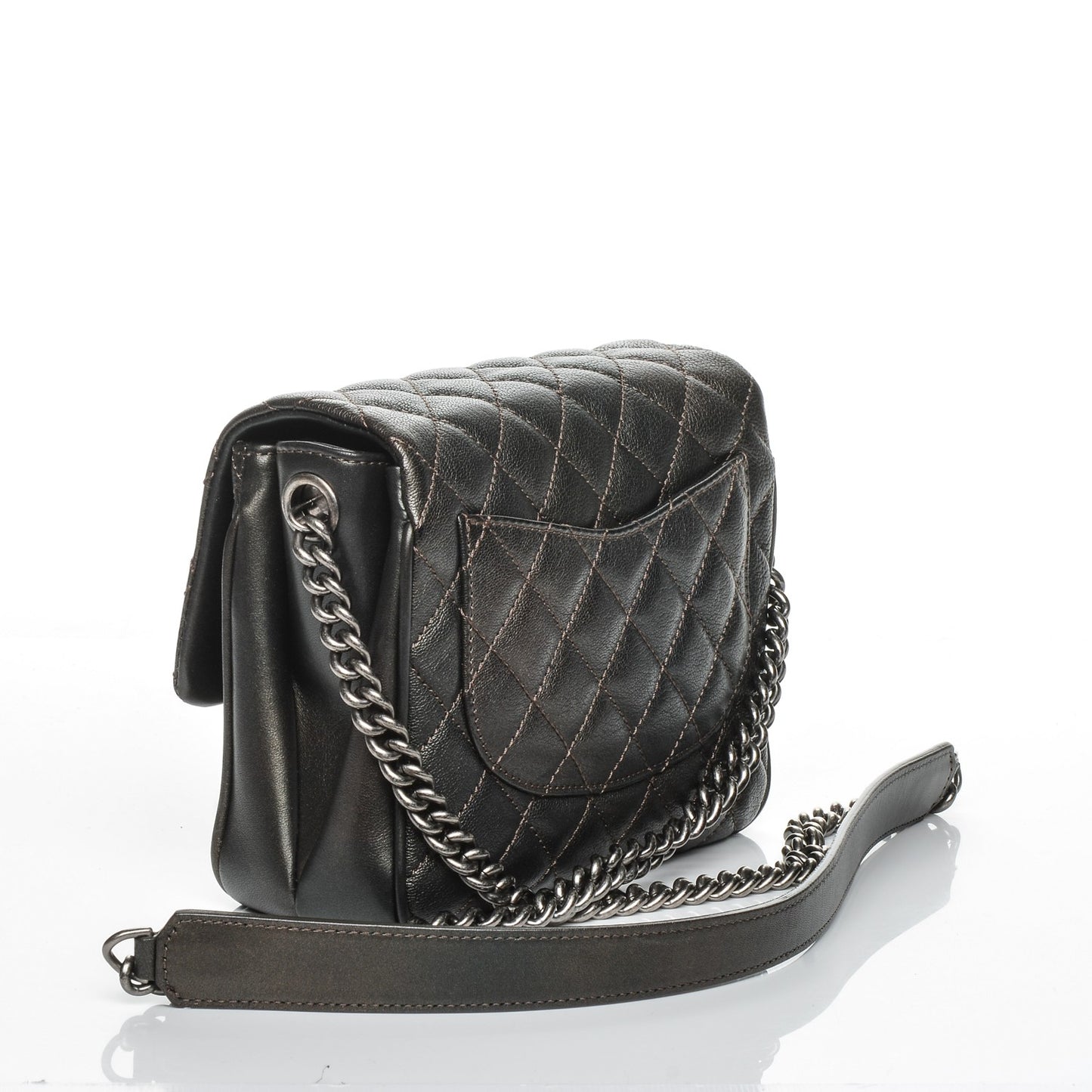 Metallic Goatskin Quilted Small Rock In Rome Flap Charcoal