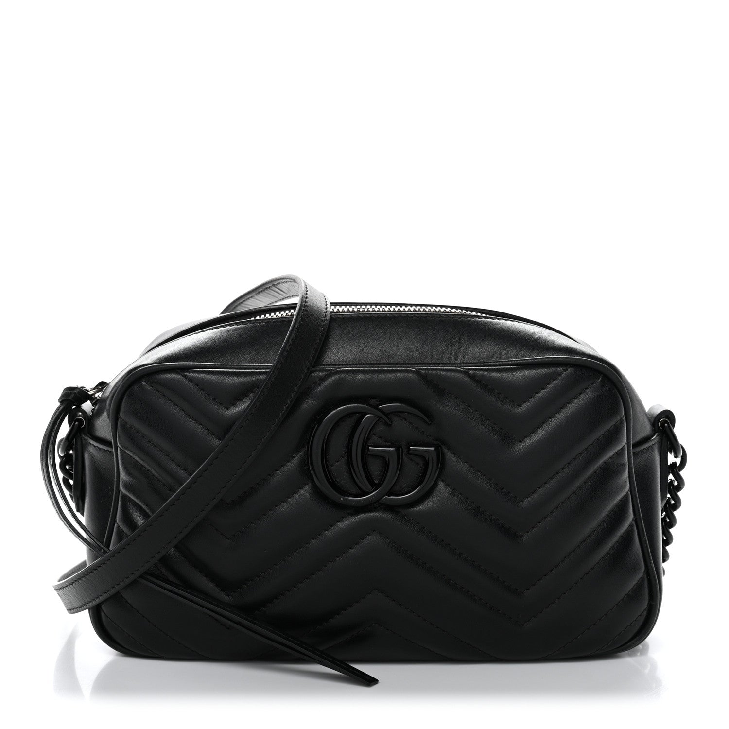 Gucci Calfskin Matelasse Monochrome Small GG Marmont Chain Shoulder Bag Black 1 of 12